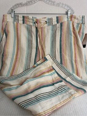 Per Se Woman Wide Leg Capri Linen Drawstring Pants